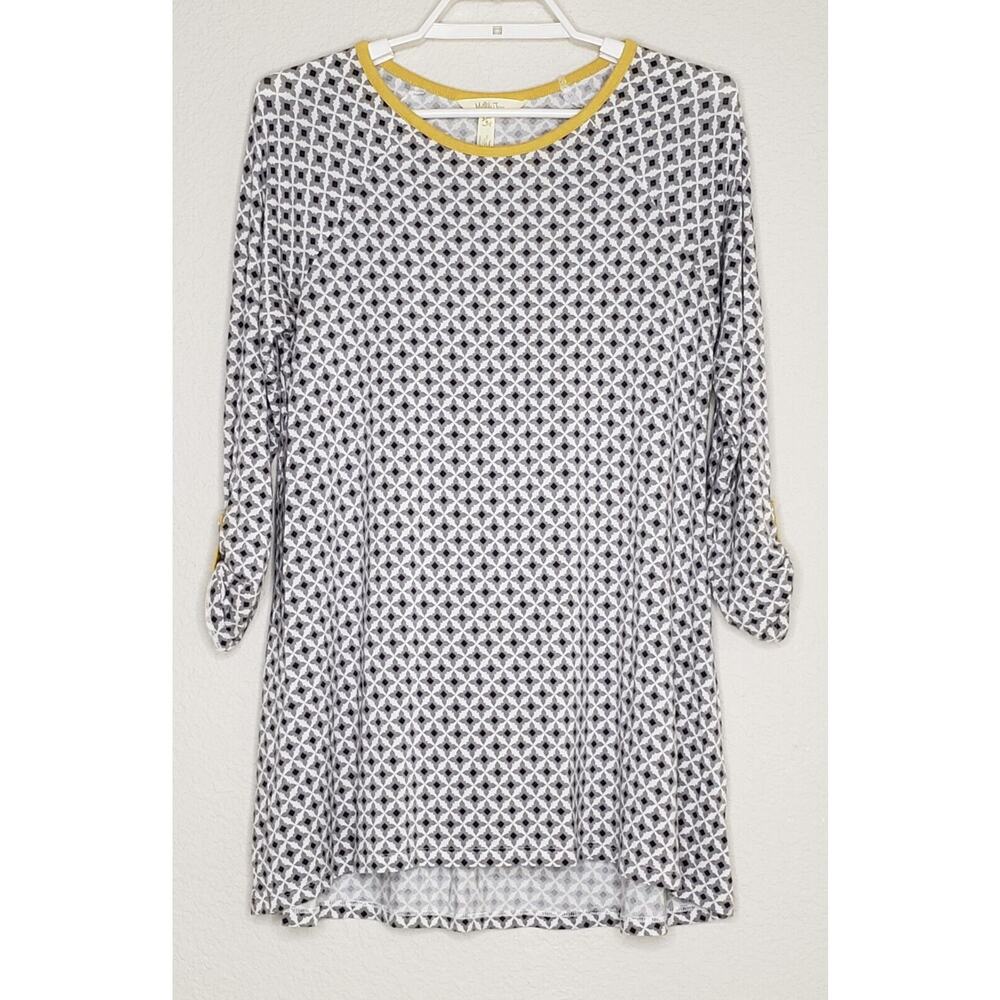Matilda Jane Believe Starstruck Tunic Top Gray Yellow Long Tab Sleeve Size Small